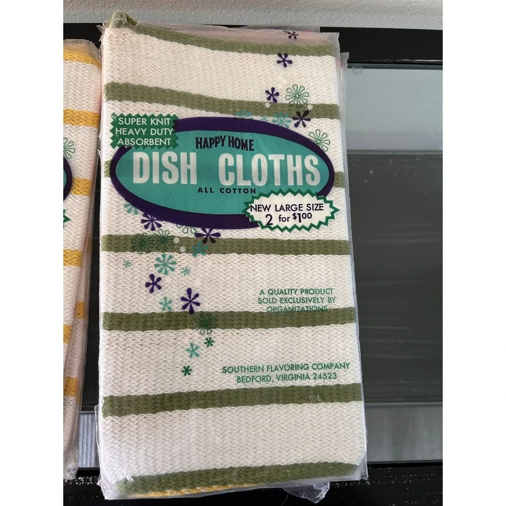 Vintage Happy Home Dish Cloths Southern Flavoring Company Cotton NOS 7 Pack